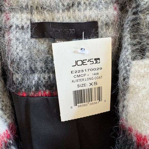 Joe's Jeans Women's Alister Long Wool Blend Coat, Cream/Charcoal Plaid XS NWT - Picture 3 of 6